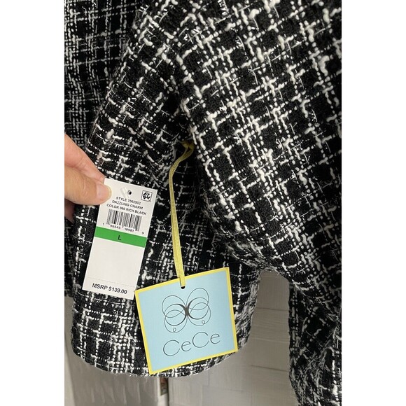 CeCe Tweed Cropped Jacket Size Large Herringbone Pockets MSRP 139.00 - Picture 7 of 9
